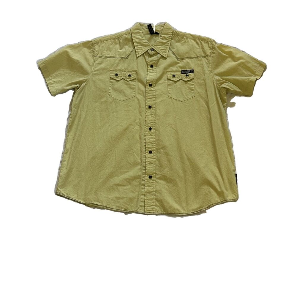 "title": "Y2K Vintage SMP Western Snap Shirt Light Yellow Short Sleeve Men's",
